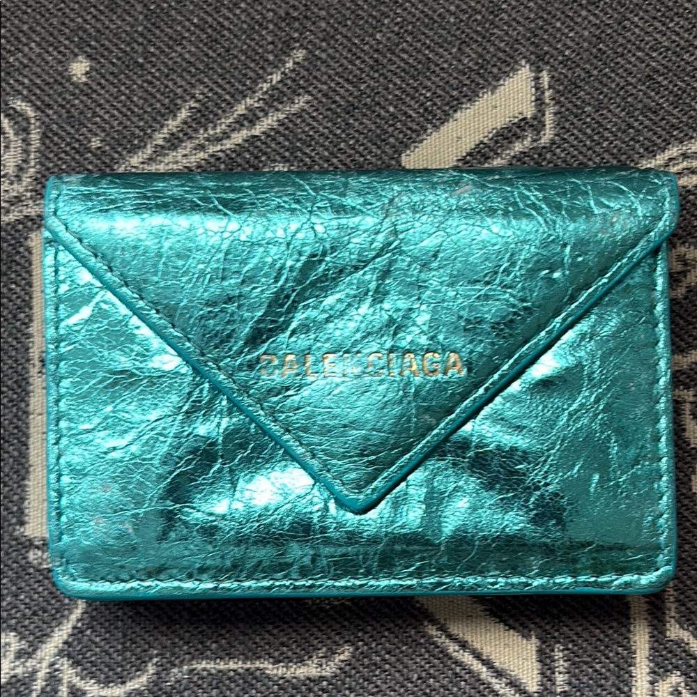 Balenciaga Metallic Envelope Style Compact Wallet